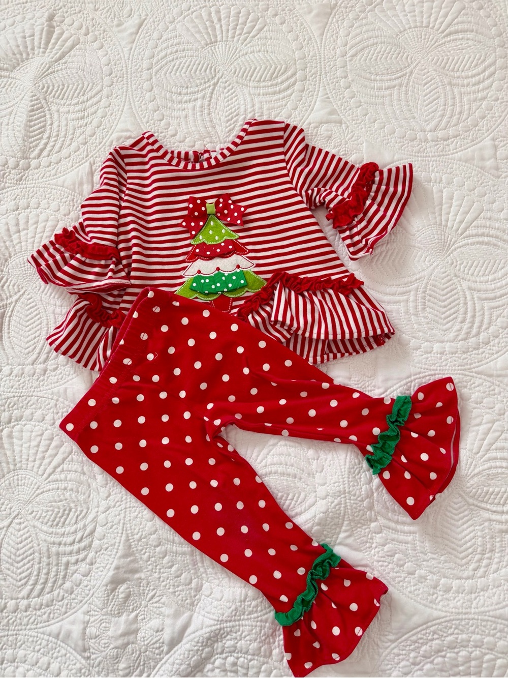 Rare Editions 18M Christmas Tree Ruffle Outfit Set